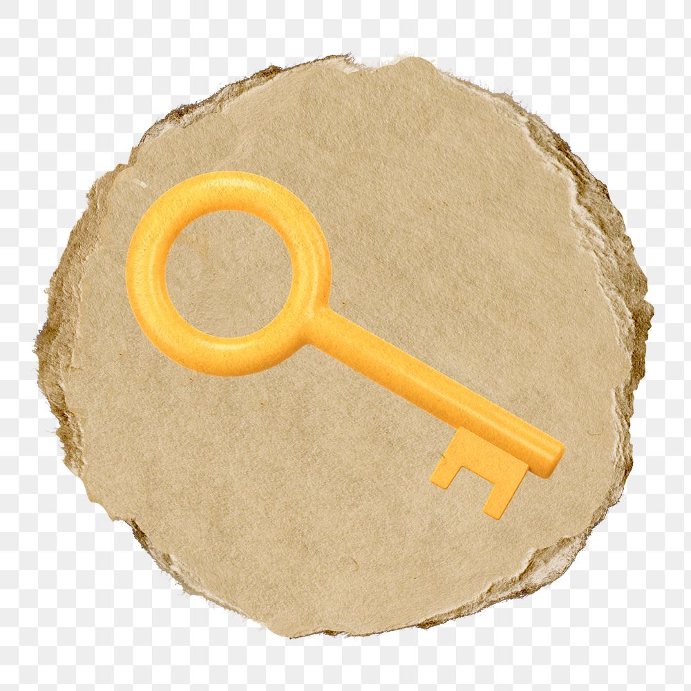 Yellow key  png sticker,  3D ripped paper, transparent background