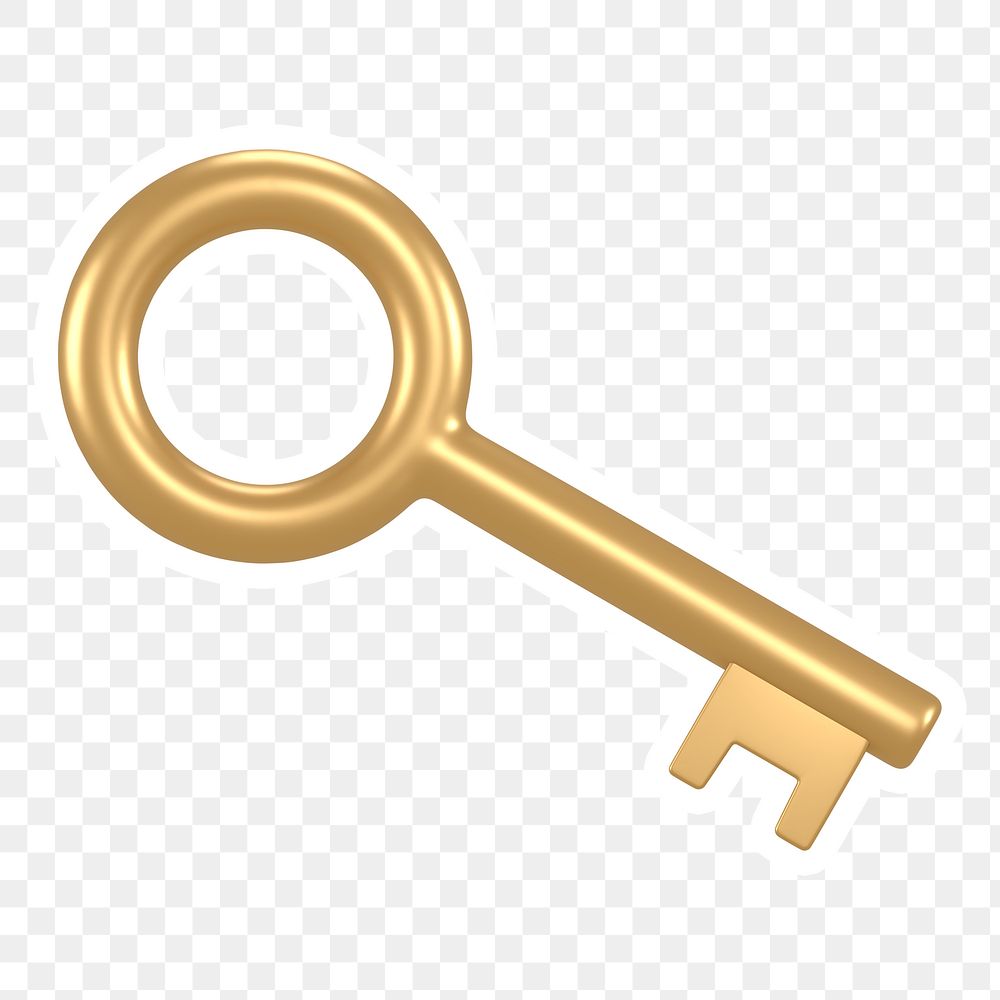 Gold key  png sticker, transparent background