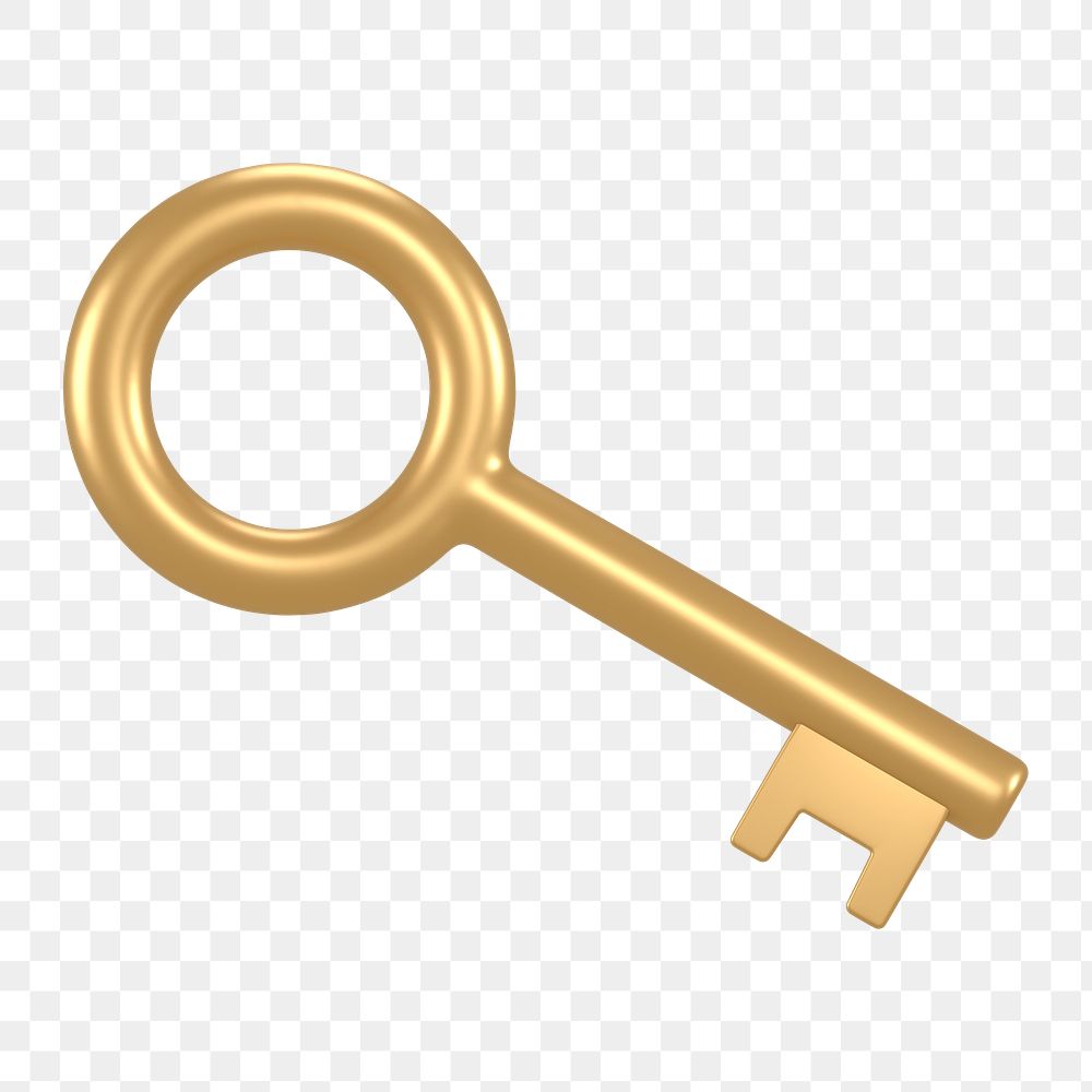Key icon  png sticker, 3D gold design, transparent background