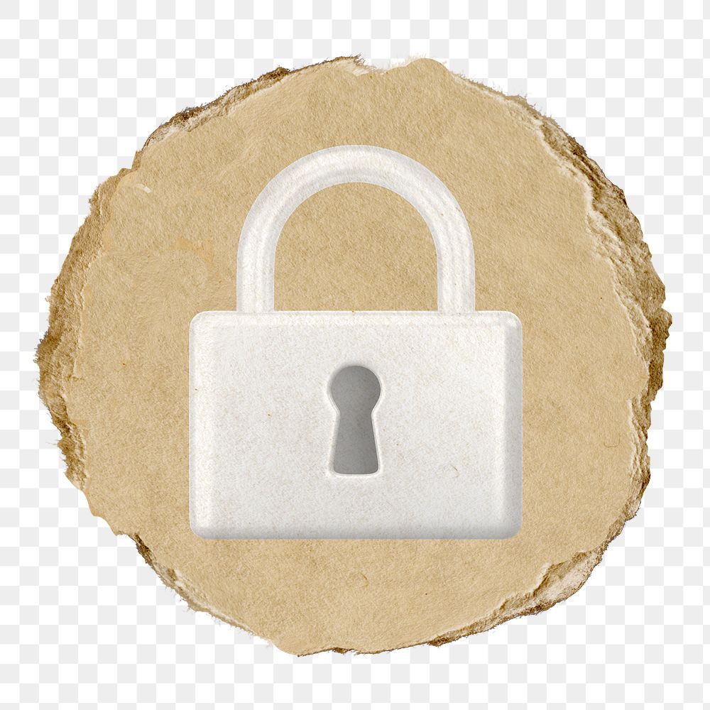 White padlock  png sticker,  3D ripped paper, transparent background