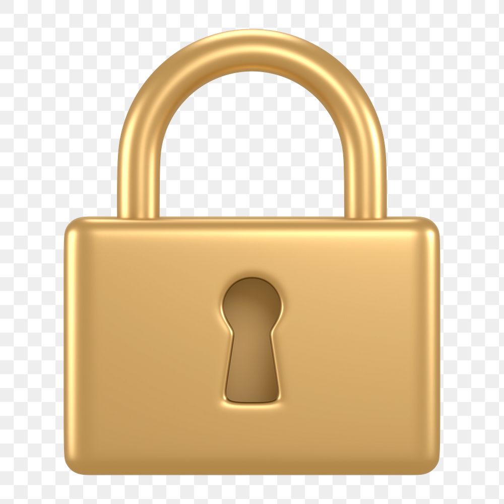 Lock icon  png sticker, 3D gold design, transparent background
