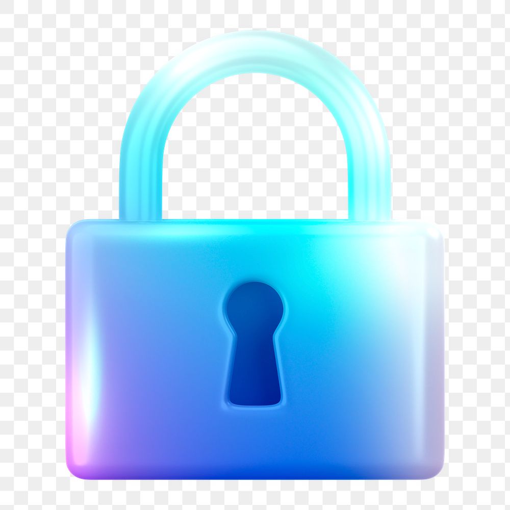 Lock icon  png sticker, 3D neon glow, transparent background