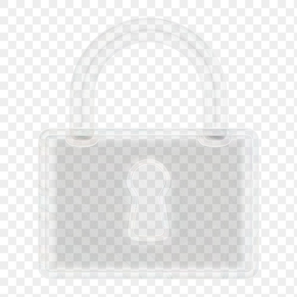 Lock icon  png sticker, 3D crystal glass, transparent background