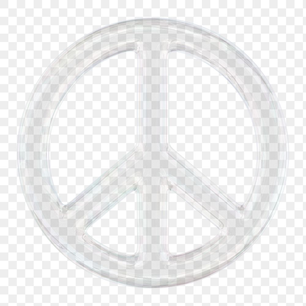 Peace icon  png sticker, 3D crystal glass, transparent background