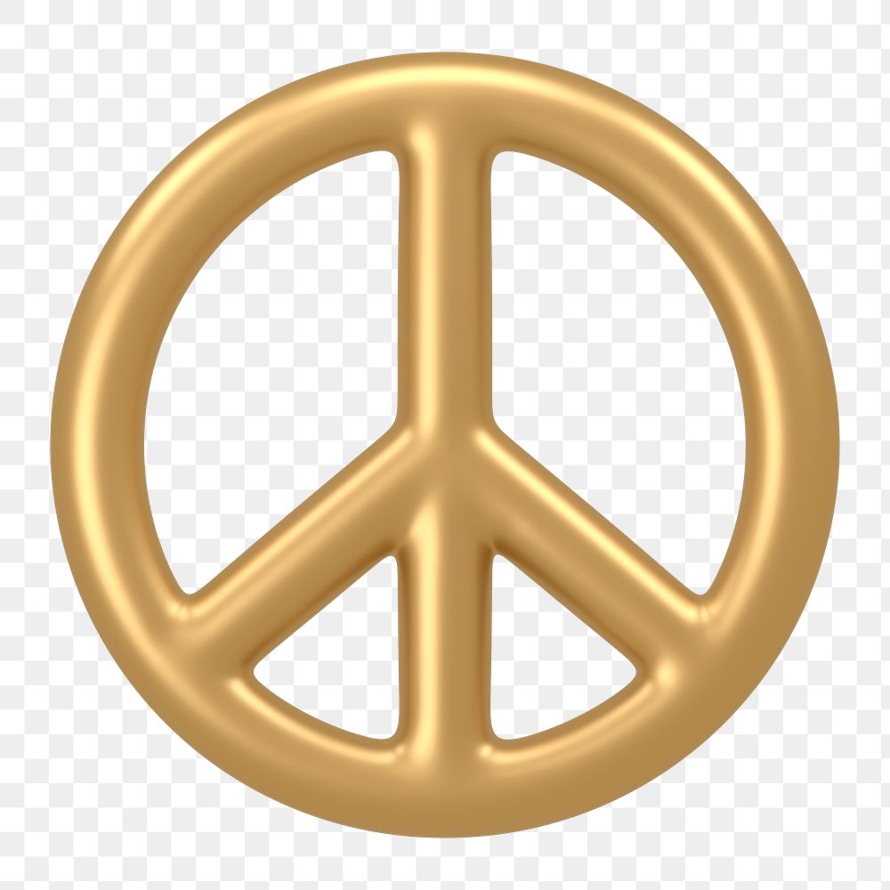Peace icon  png sticker, 3D gold design, transparent background