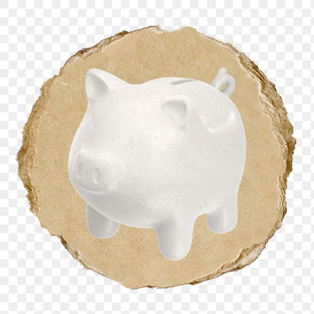 Piggy bank  png sticker,  3D ripped paper, transparent background