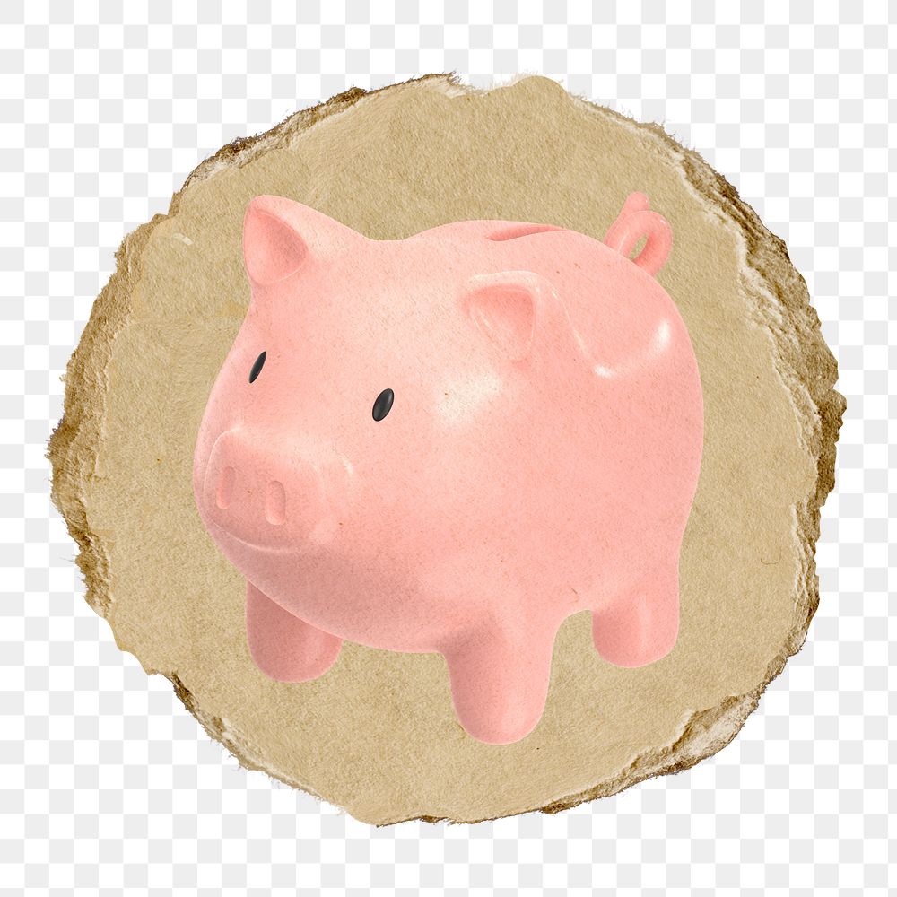 Piggy bank  png sticker,  3D ripped paper, transparent background