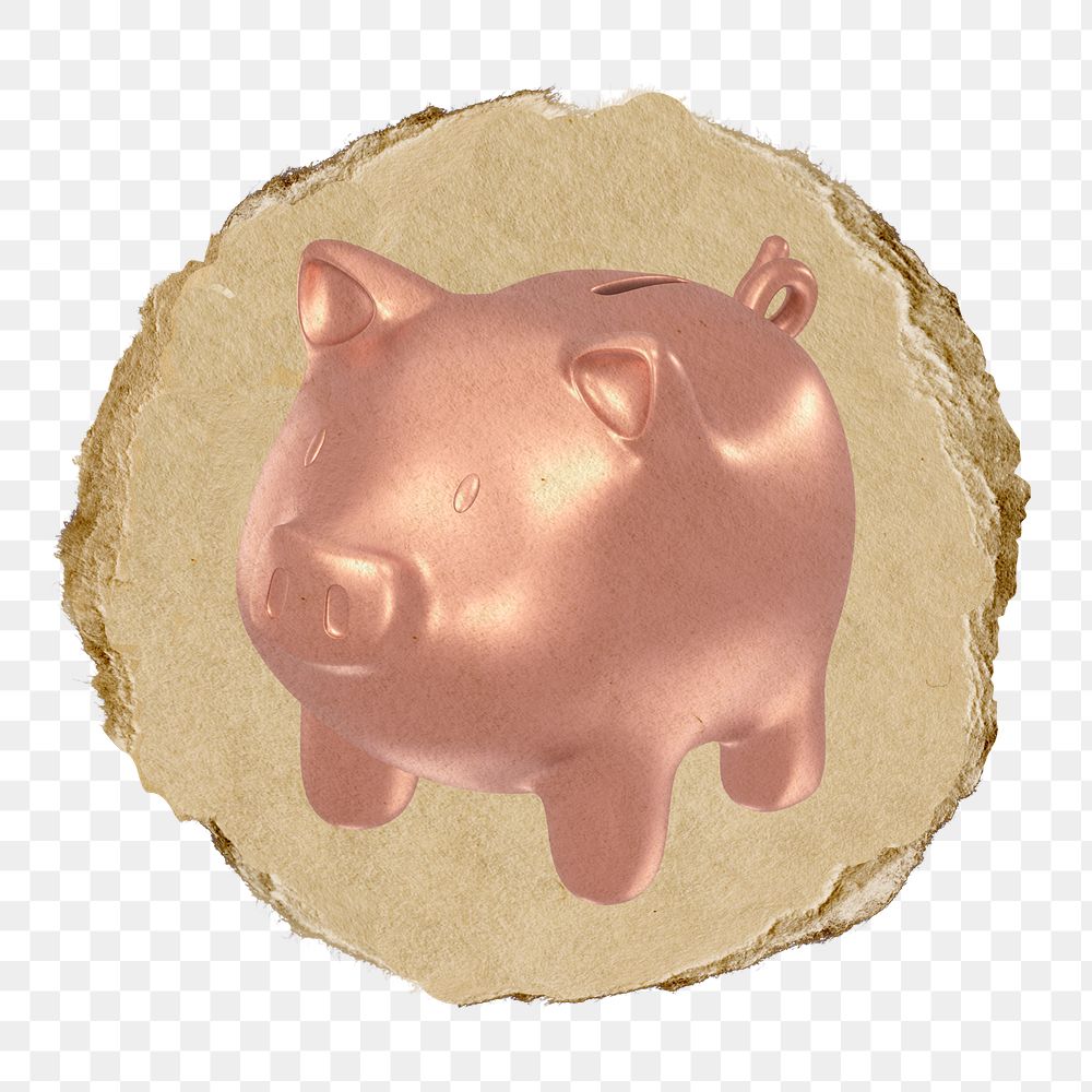 Piggy bank  png sticker,  3D ripped paper, transparent background