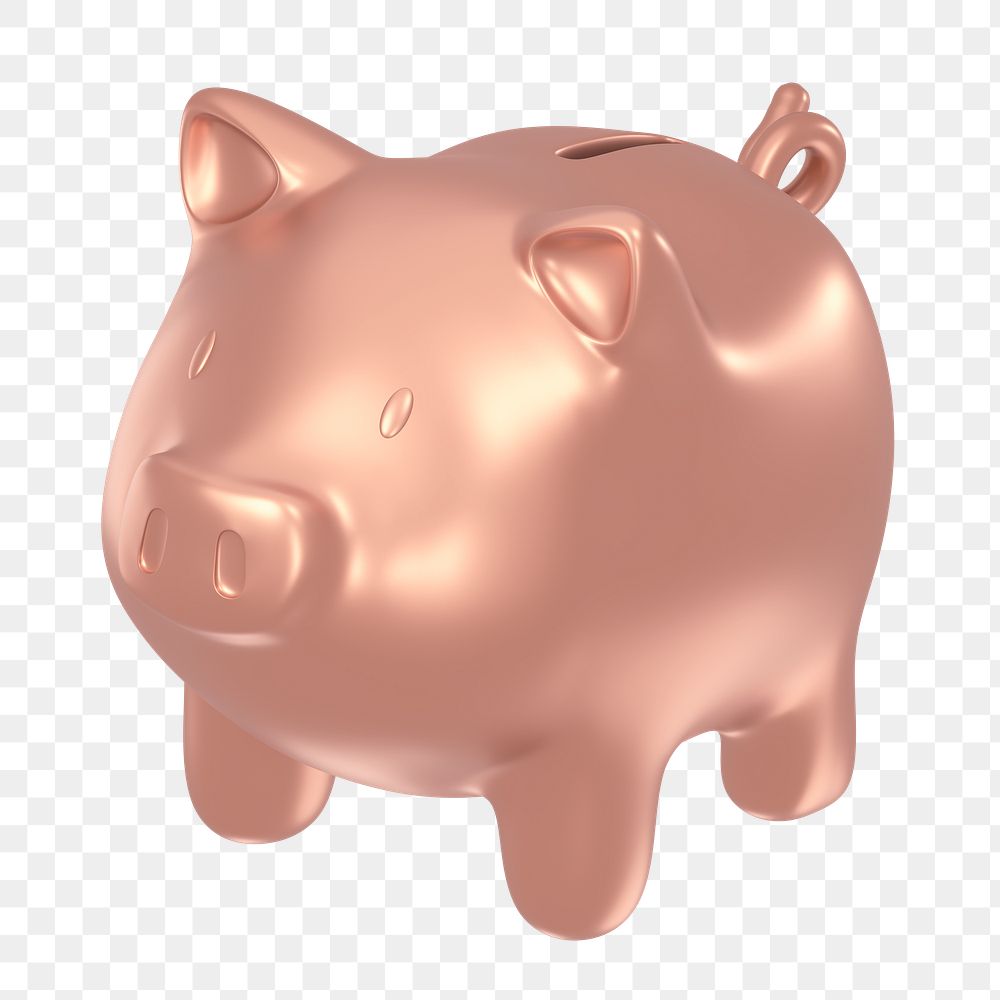 Piggy bank icon  png sticker, 3D rose gold design, transparent background