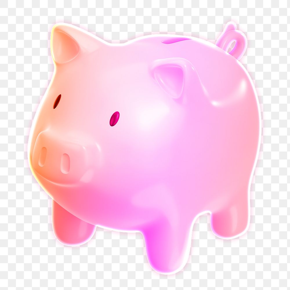 Piggy bank icon  png sticker, 3D neon glow, transparent background