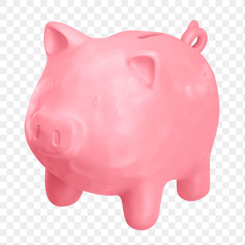 Piggy bank icon  png sticker, 3D clay texture design, transparent background