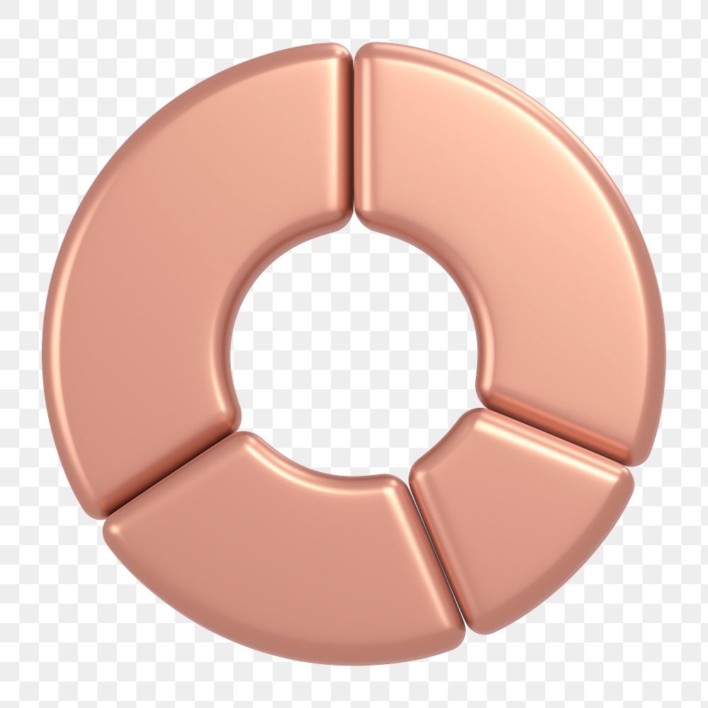 Pie chart icon  png sticker, 3D rose gold design, transparent background