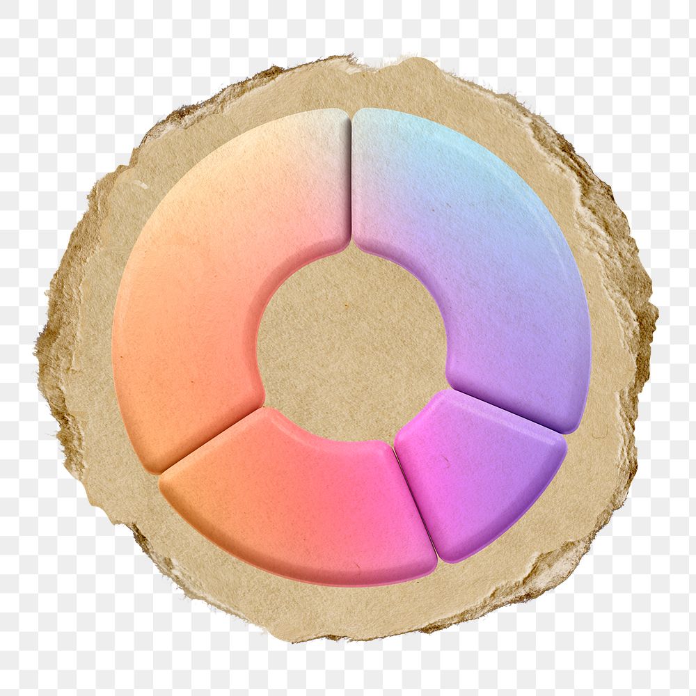 Pie chart  png sticker,  3D ripped paper, transparent background