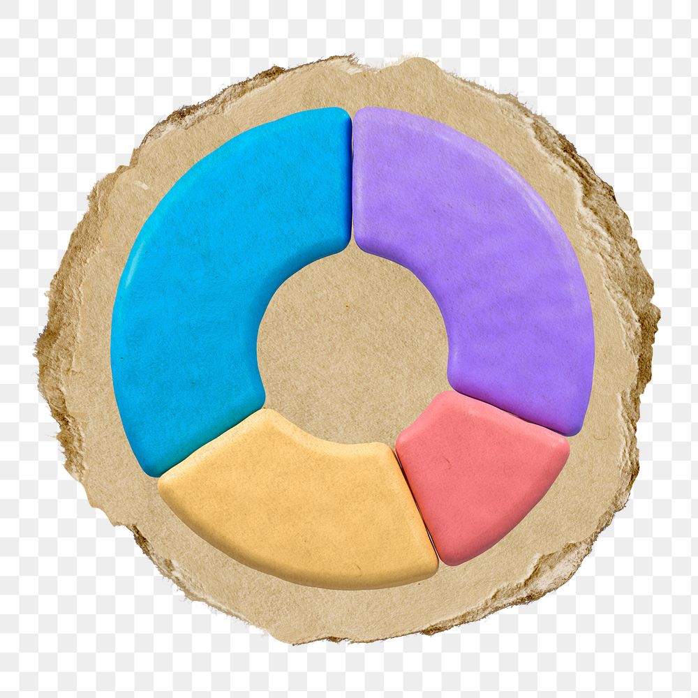 Pie chart  png sticker,  3D ripped paper, transparent background