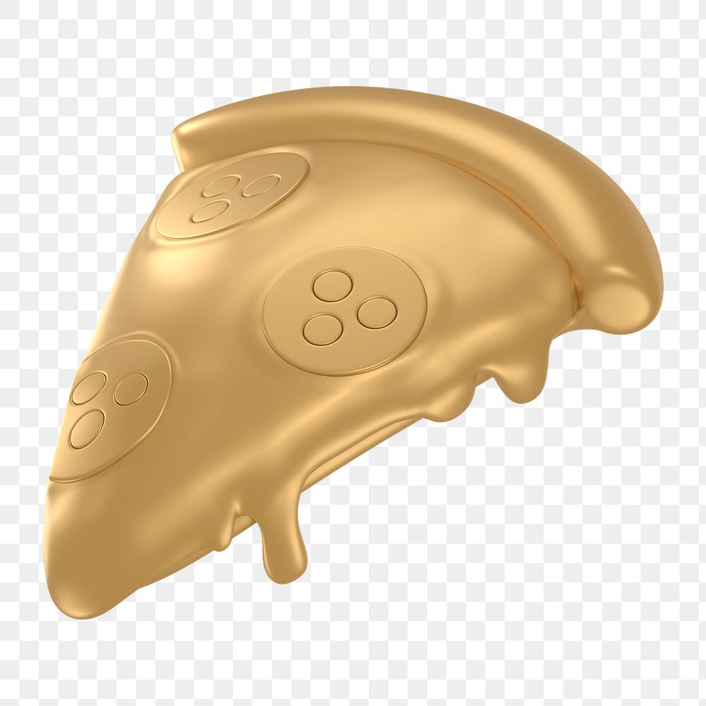 Pizza icon  png sticker, 3D gold design, transparent background