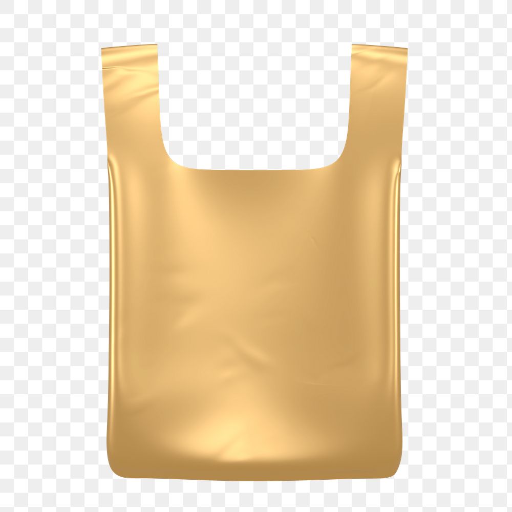 Plastic bag icon  png sticker, 3D gold design, transparent background