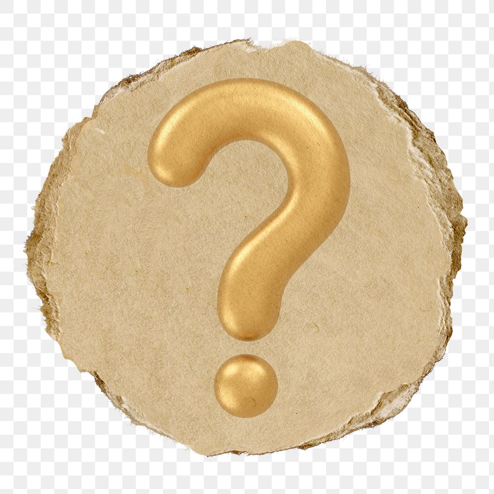 Gold question mark  png sticker,  3D ripped paper, transparent background