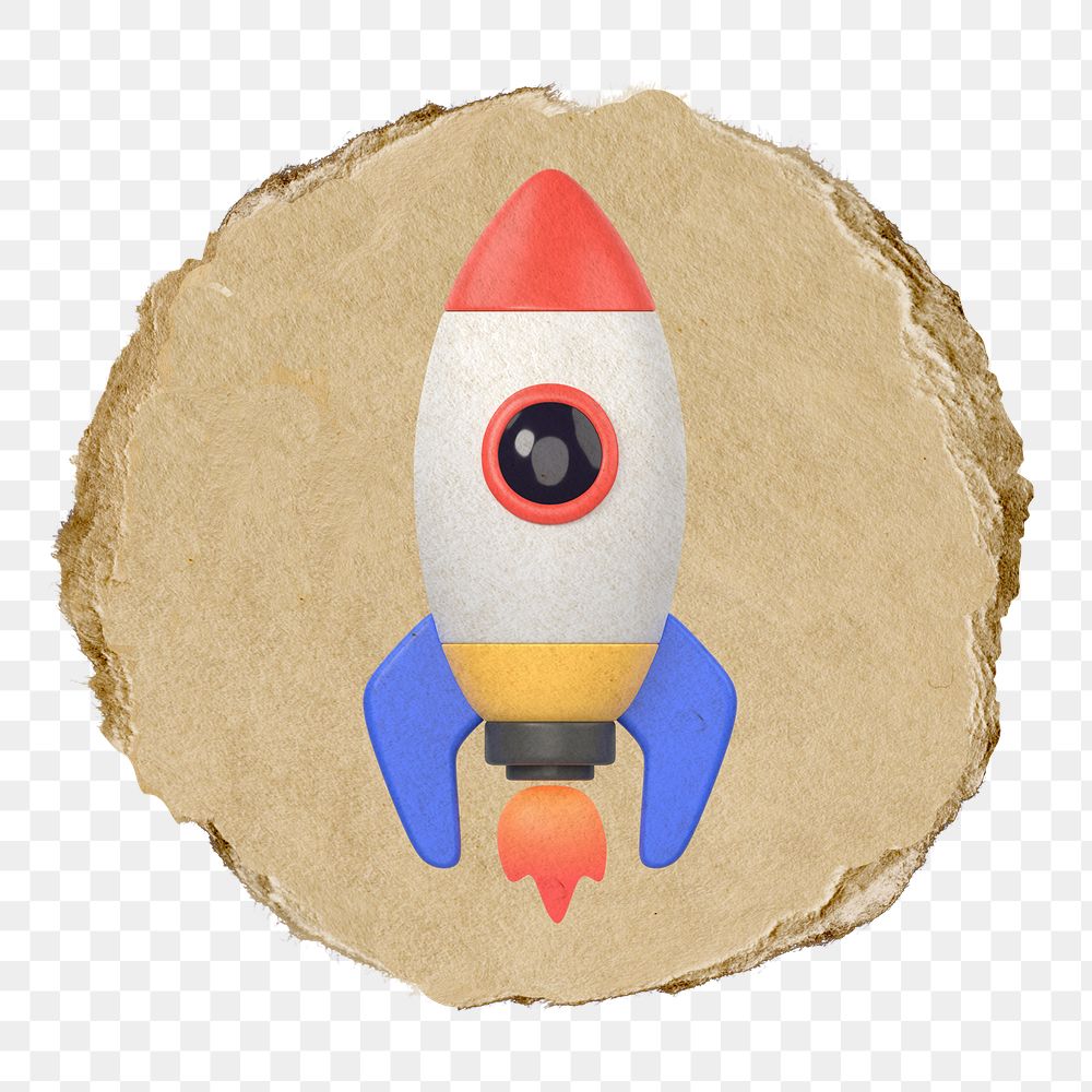 Launching rocket  png sticker,  3D ripped paper, transparent background