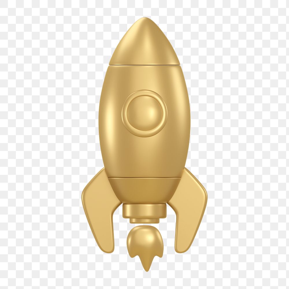 Rocket icon  png sticker, 3D gold design, transparent background