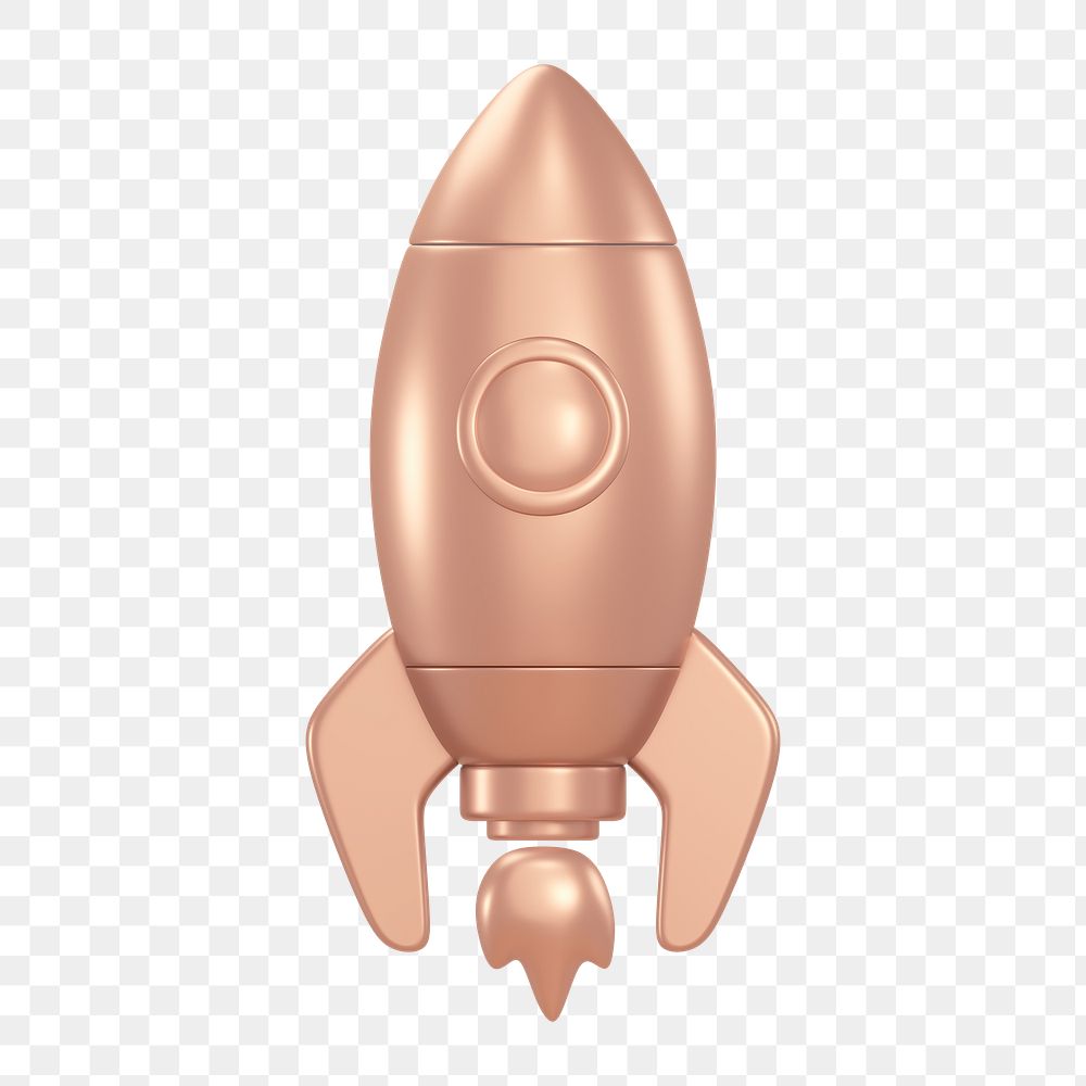 Rocket icon  png sticker, 3D rose gold design, transparent background