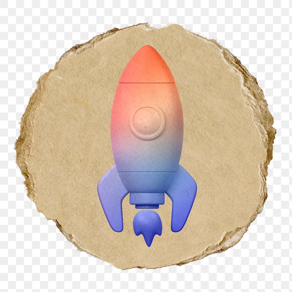 Launching rocket  png sticker,  3D ripped paper, transparent background