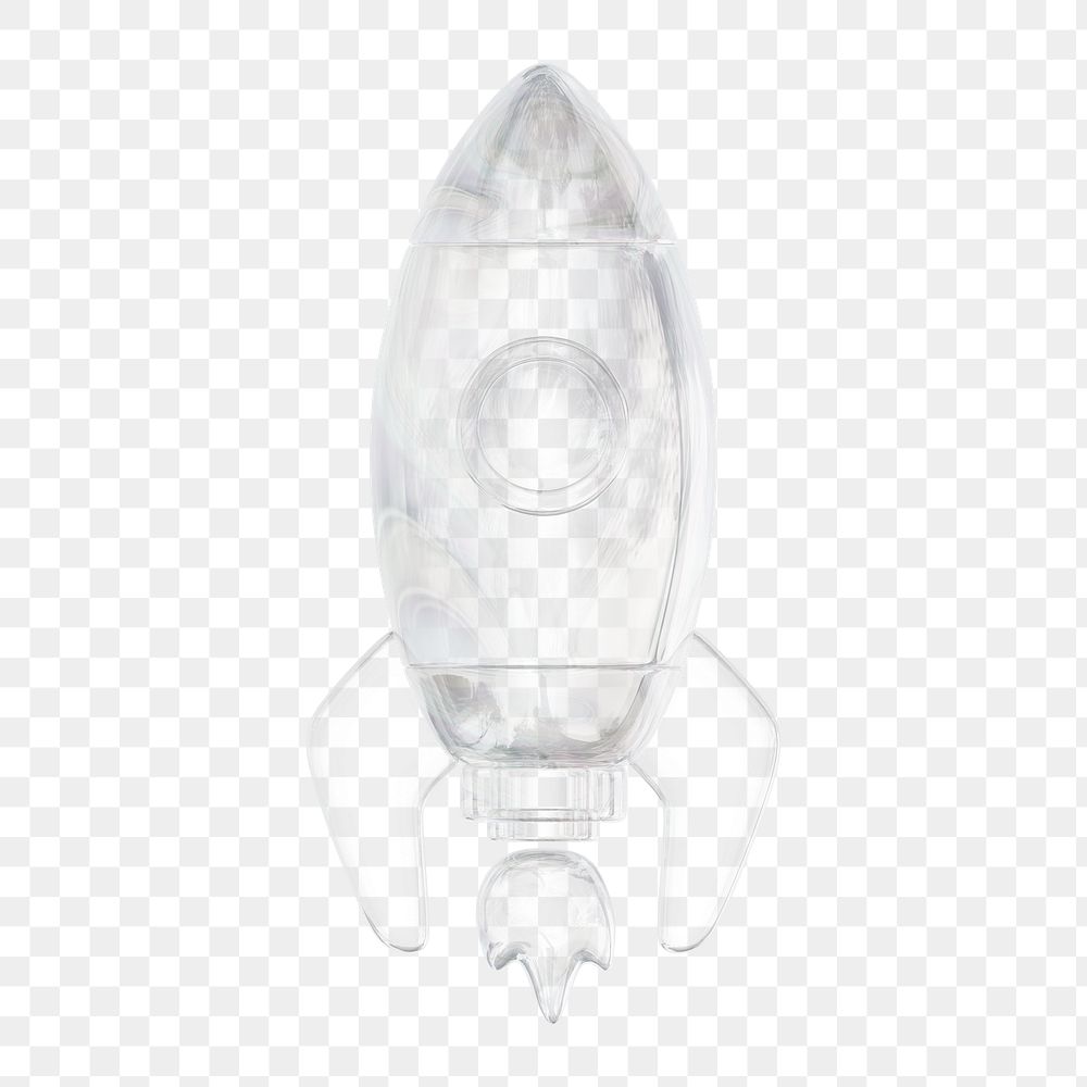 Rocket icon  png sticker, 3D crystal glass, transparent background