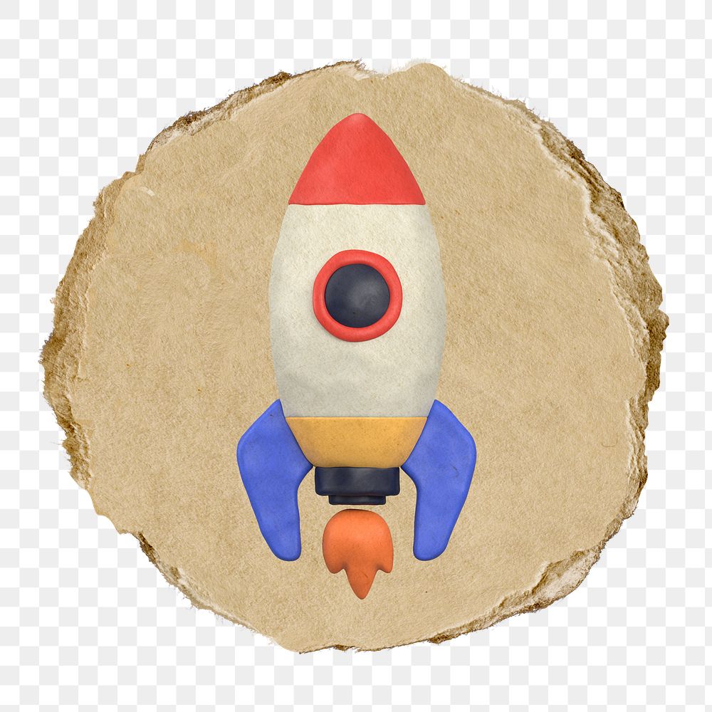 Launching rocket  png sticker,  3D ripped paper, transparent background