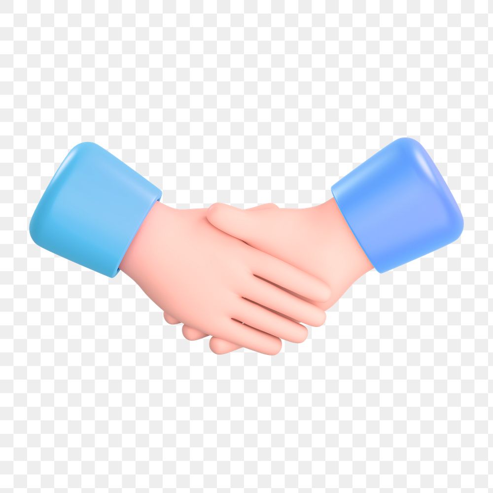 Business handshake icon  png sticker, 3D rendering illustration, transparent background