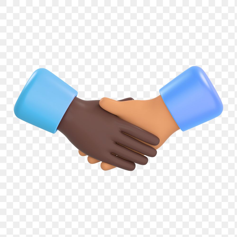 Diverse handshake icon  png sticker, 3D rendering illustration, transparent background