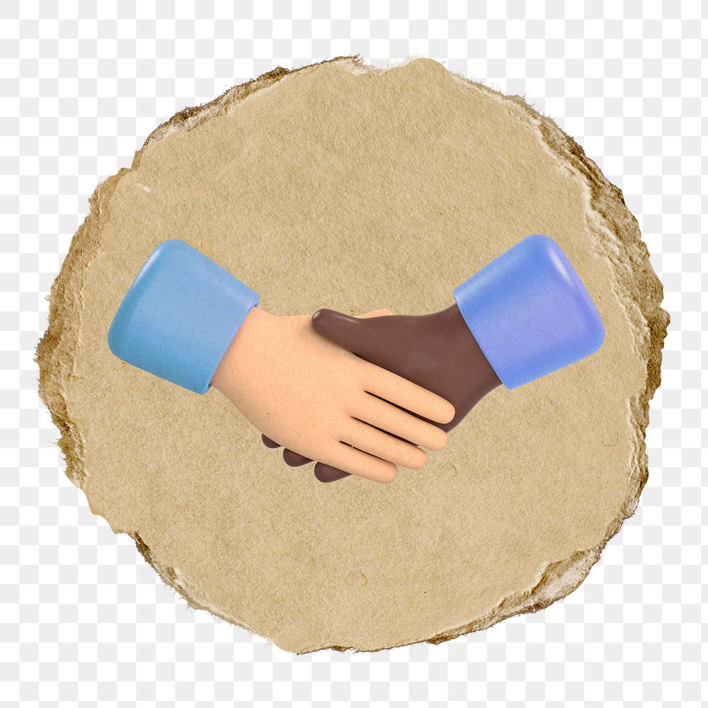 Diverse handshake  png sticker,  3D ripped paper, transparent background