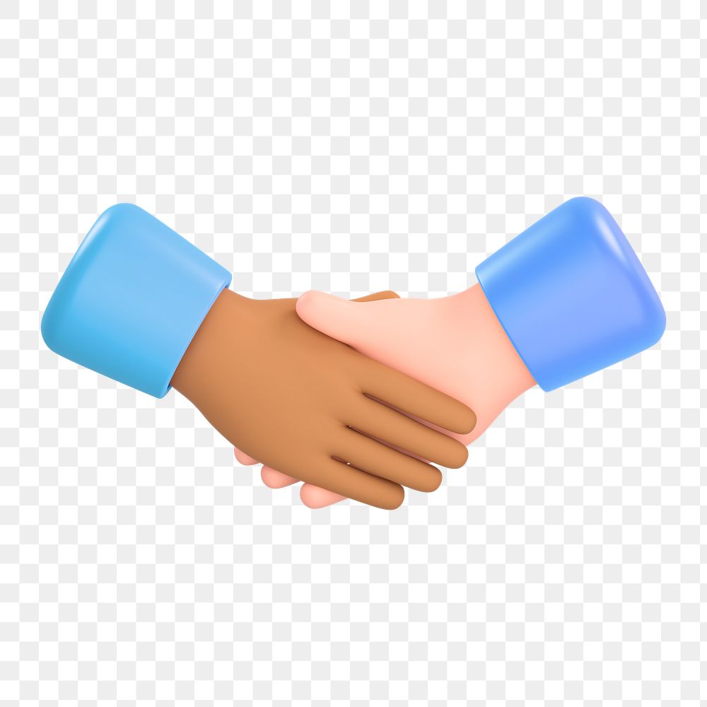 Diverse handshake icon  png sticker, 3D rendering illustration, transparent background