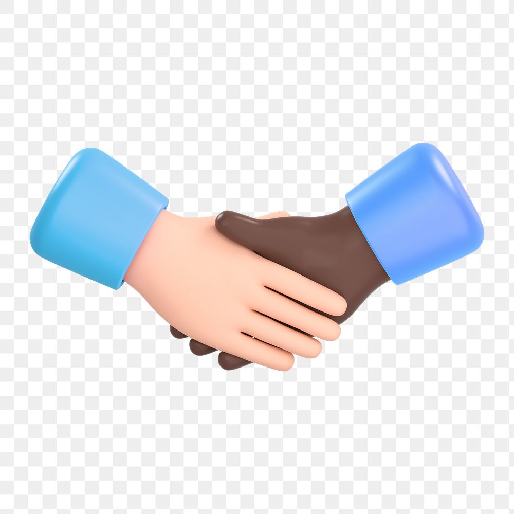 Diverse handshake icon  png sticker, 3D rendering illustration, transparent background