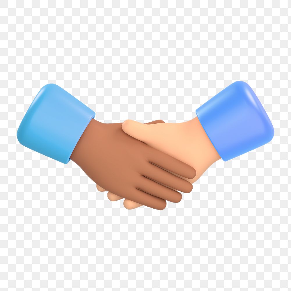 Diverse handshake icon  png sticker, 3D rendering illustration, transparent background