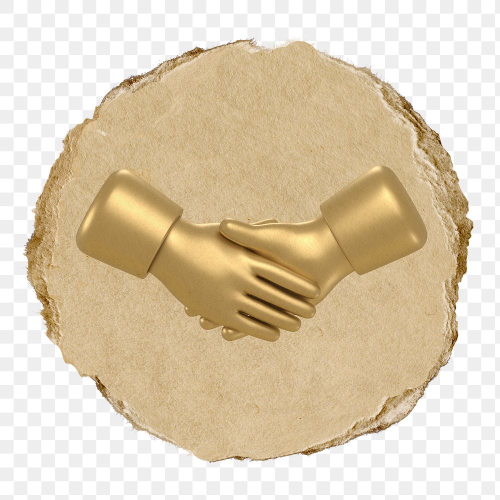 Gold handshake  png sticker,  3D ripped paper, transparent background