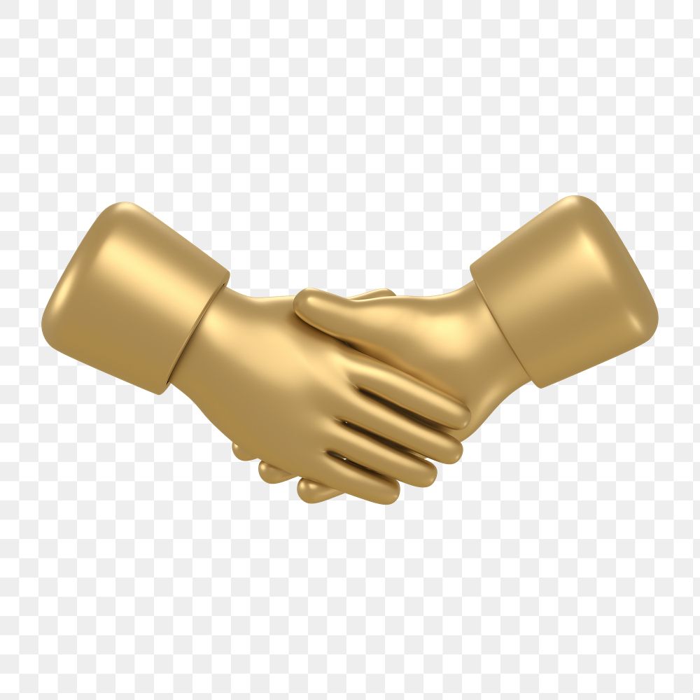 Business handshake icon  png sticker, 3D gold design, transparent background