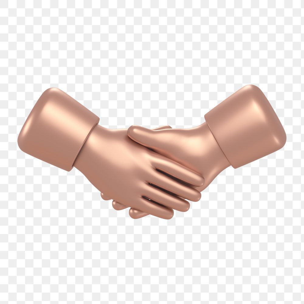Business handshake icon  png sticker, 3D rose gold design, transparent background