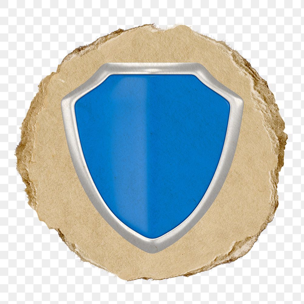 Blue shield  png sticker,  3D ripped paper, transparent background