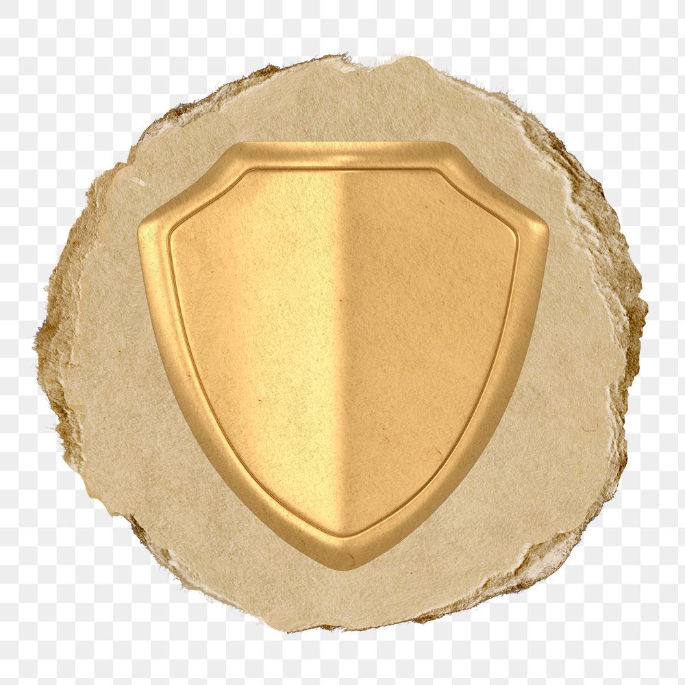 Gold shield  png sticker,  3D ripped paper, transparent background