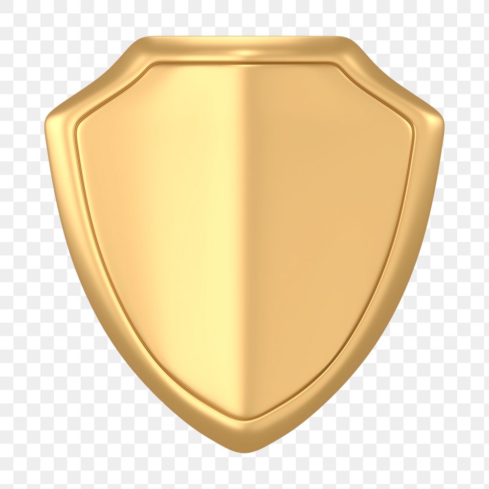 Shield icon  png sticker, 3D gold design, transparent background