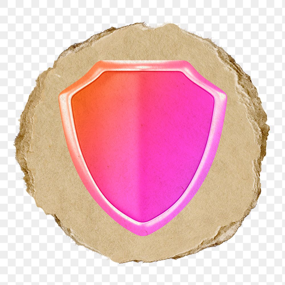Pink shield  png sticker,  3D ripped paper, transparent background