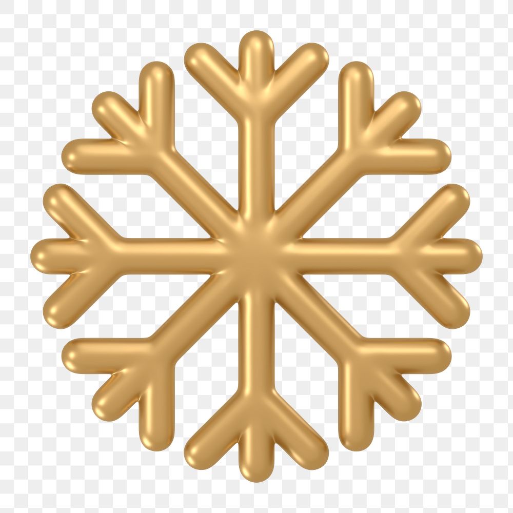 Snowflake icon  png sticker, 3D gold design, transparent background