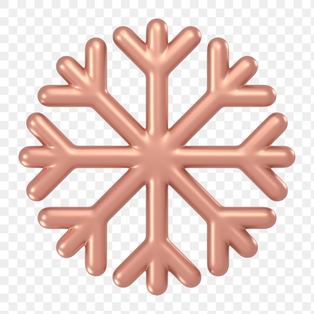 Snowflake icon  png sticker, 3D rose gold design, transparent background