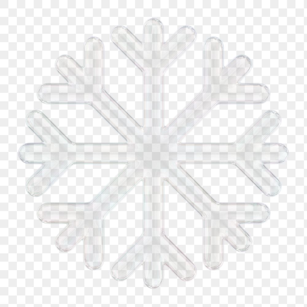 Snowflake icon  png sticker, 3D crystal glass, transparent background