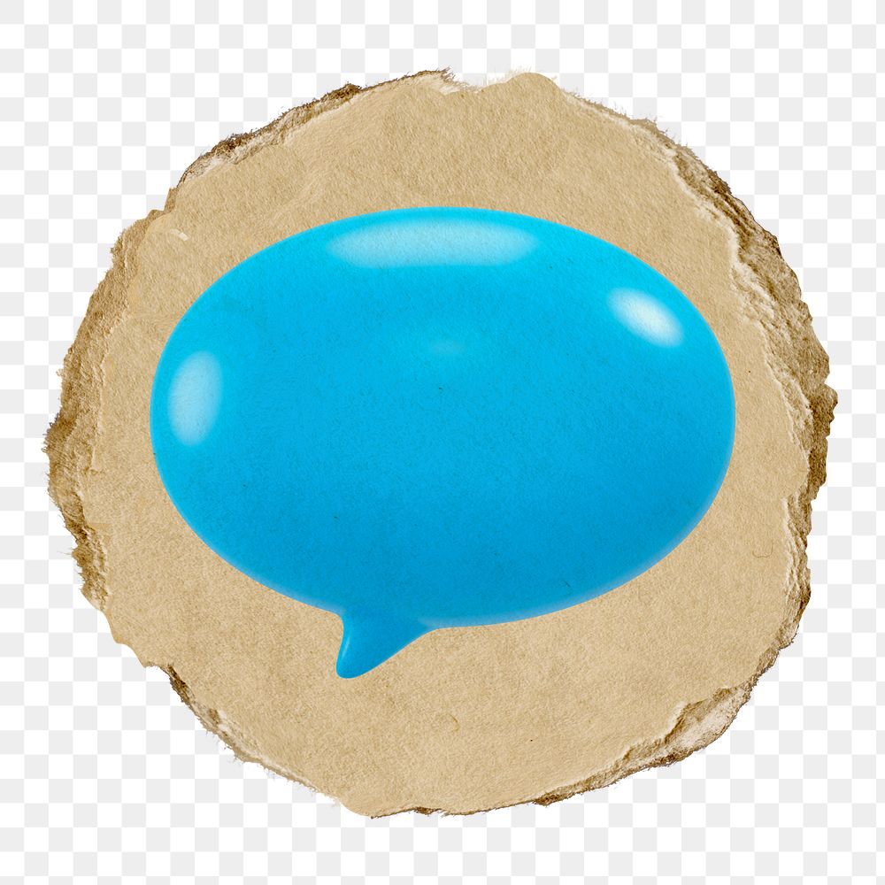 Blue speech bubble  png sticker,  3D ripped paper, transparent background