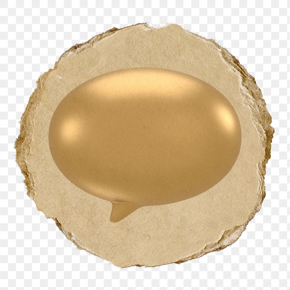 Gold speech bubble  png sticker,  3D ripped paper, transparent background