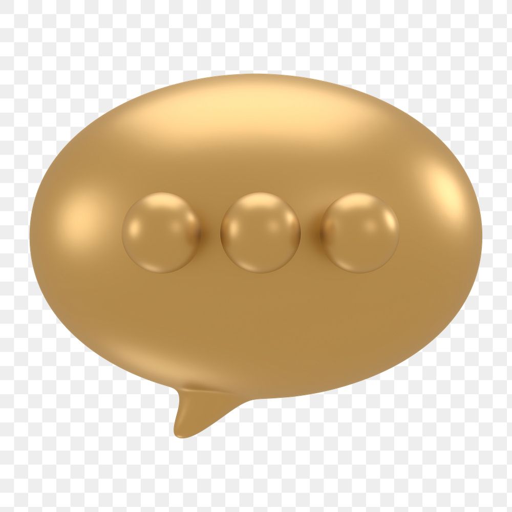 Speech bubble icon  png sticker, 3D gold design, transparent background