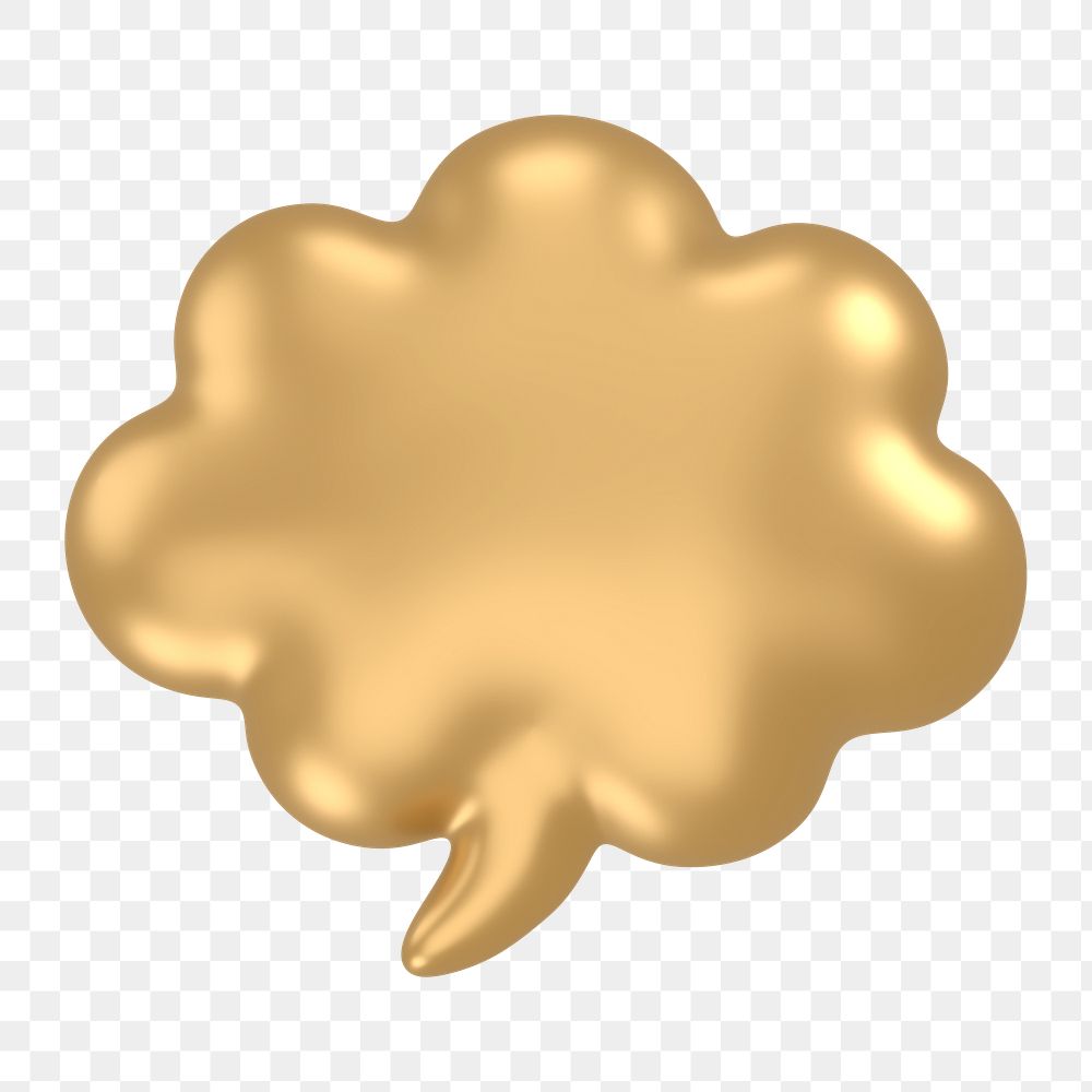 Speech bubble icon  png sticker, 3D gold design, transparent background