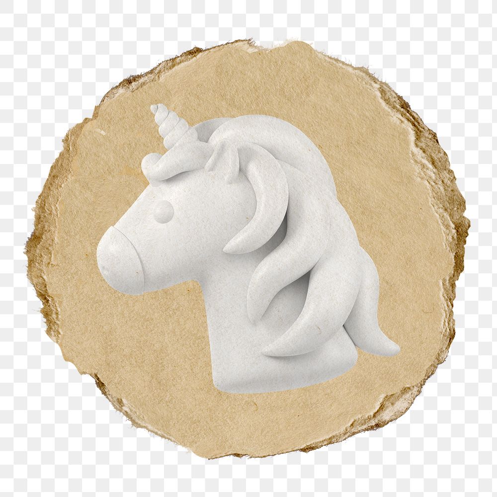 White unicorn  png sticker,  3D ripped paper, transparent background