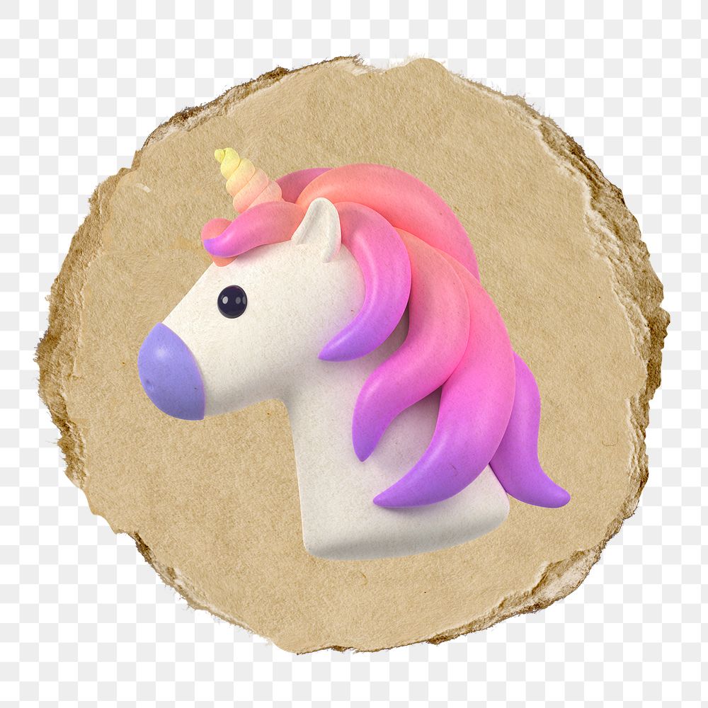 Cute unicorn  png sticker,  3D ripped paper, transparent background