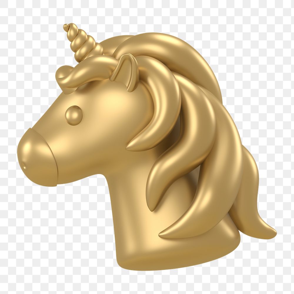 Unicorn icon  png sticker, 3D gold design, transparent background